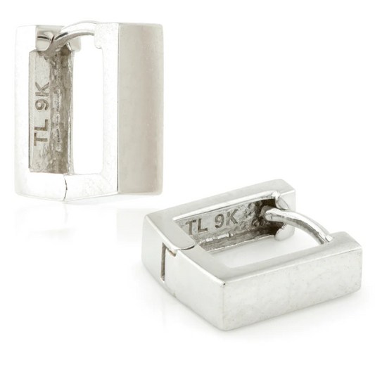 Solid 9ct White Gold Square Huggies, available at Ella Ray Jewellery