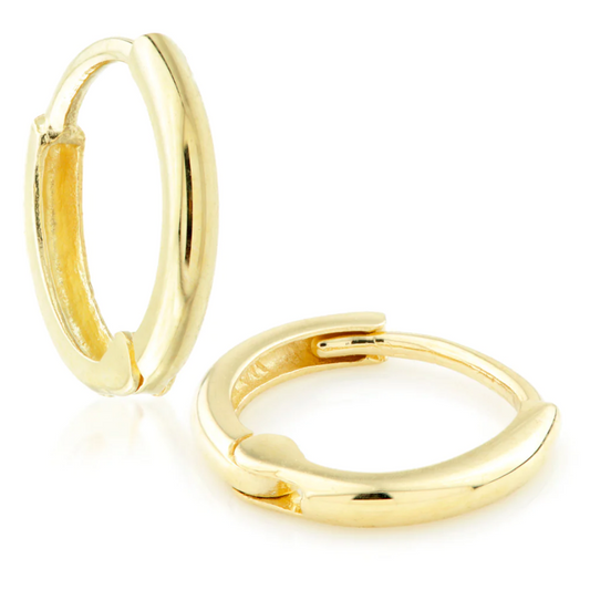 9ct Gold Classic Huggies featuring a sleek and timeless design, perfect for everyday elegance. These versatile earrings add a touch of sophistication to any outfit, suitable for both casual and formal occasions.