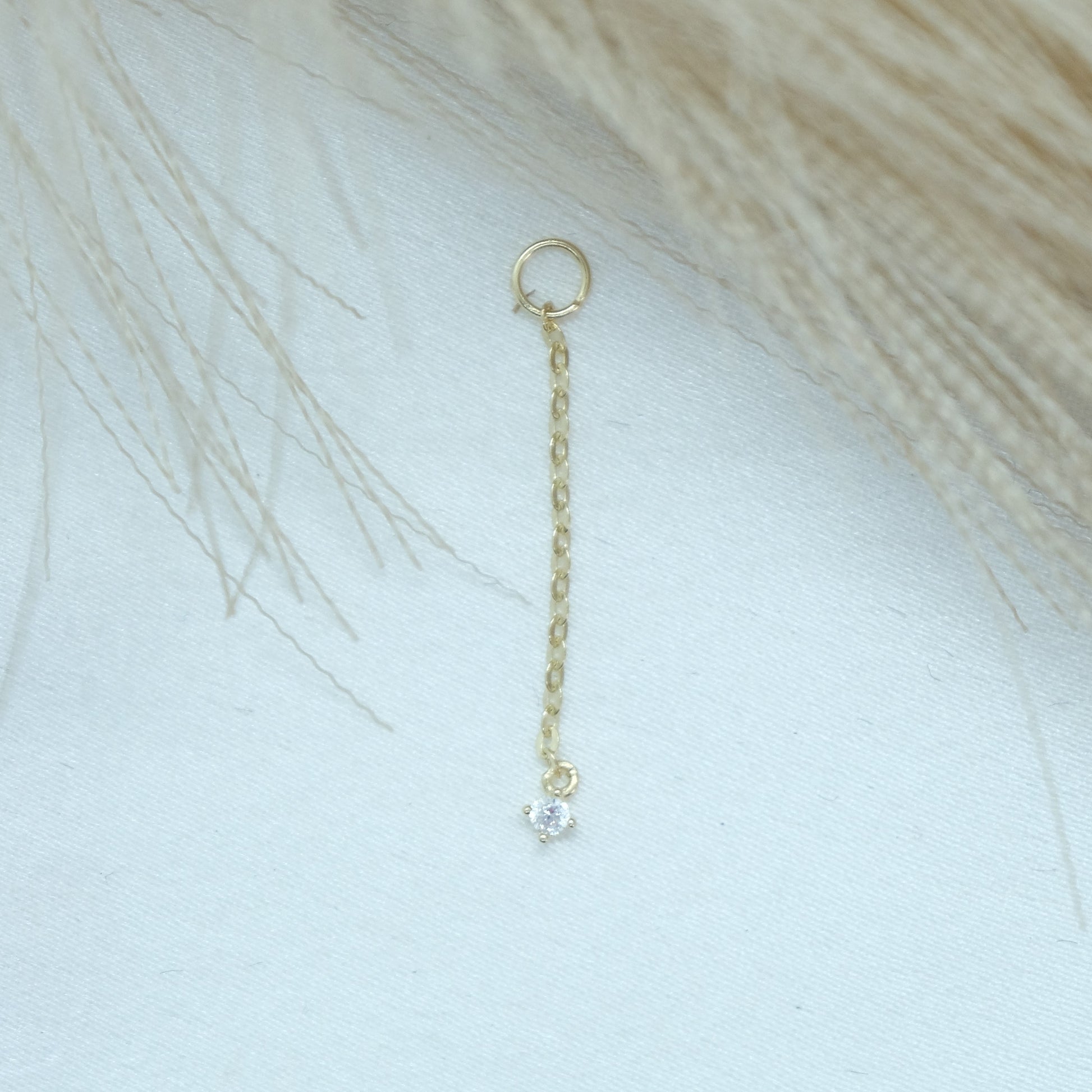 9ct Yellow Gold Hanging Gem Chain Earring Charm featuring a delicate chain with gemstones, available at Ella Ray Jewellery