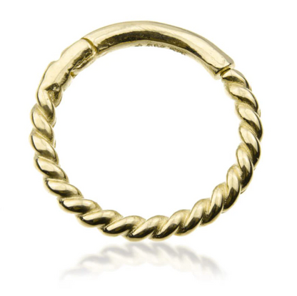 Solid 9ct Yellow Gold Rope Hinge Ring featuring a sophisticated rope design and secure hinge closure, available at Ella Ray Jewellery